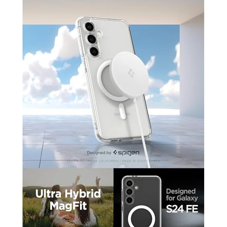 Spigen Ultra Hybrid MagFit Hülle Kompatibel mit Samsung Galaxy S24 FE -Weiß, Kristallklare Schutzhülle mit Metallring und Luftkissentechnologie – Bild 2