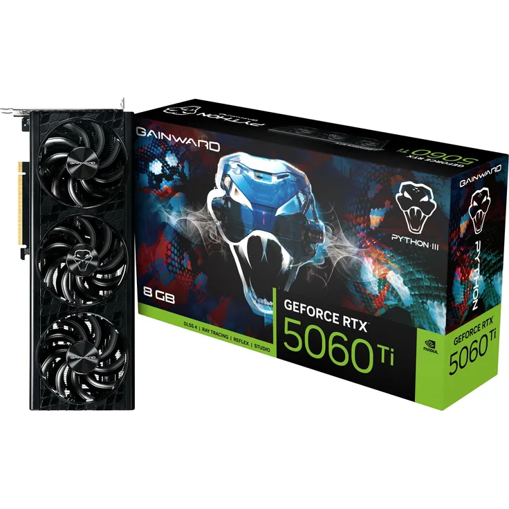 Gainward GeForce RTX 5060 Ti Python III, 8 GB GDDR7 Grafikkarte mit aktivem Kühlsystem, PCI Express 5.0
