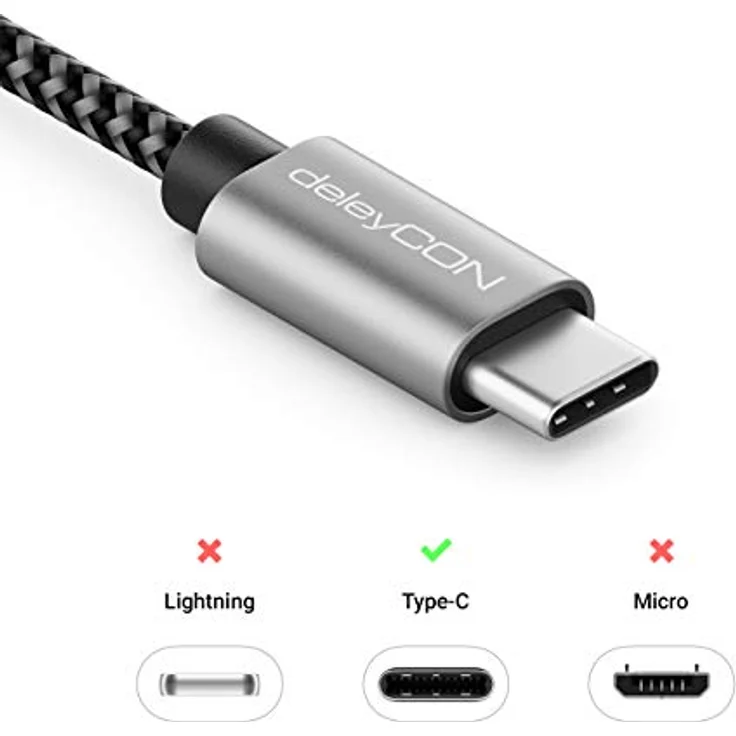 deleyCON 0,5m Nylon USB-C Kabel, Ladekabel & Datenkabel mit robustem Nylonmantel, bis zu 2 Ampere Ladegeschwindigkeit – Bild 6