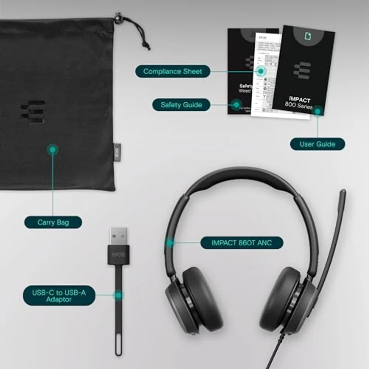 EPOS Impact 860T ANC - USB-C Headset für offene Büroumgebungen, Super-Wideband-Audio, Microsoft Teams zertifiziert – Bild 5