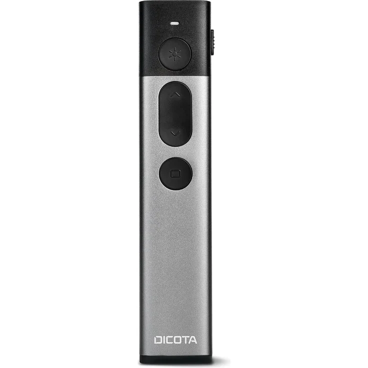Dicota Presenter, Wireless Laser Presenter mit wiederaufladbarem Akku, Aluminiumgehäuse, grüner Laserpointer, 30 m Reichweite, 2,4-GHz-Technologie