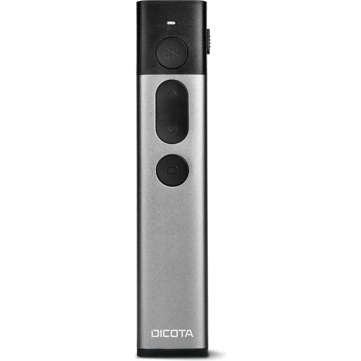 Dicota Presenter, Wireless Laser Presenter mit wiederaufladbarem Akku, Aluminiumgehäuse, grüner Laserpointer, 30 m Reichweite, 2,4-GHz-Technologie