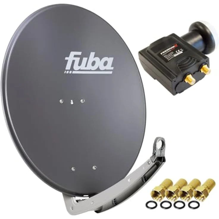 Fuba DAA 780 Satellitenantenne, Aluminium Anthrazit, 74x84 cm, HDTV, 3D, 4K, PremiumX DELUXE Twin LNB – Bild 1