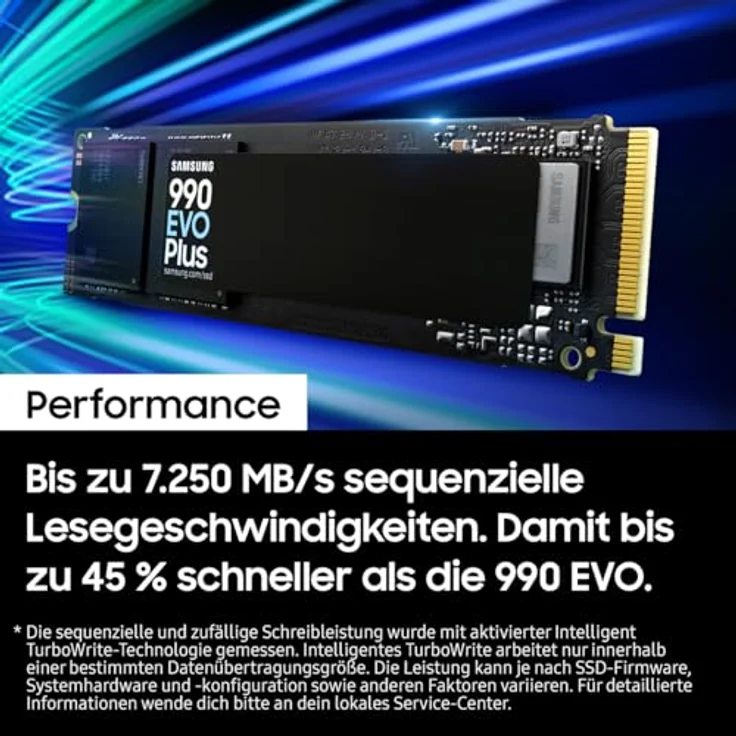 Samsung 990 EVO Plus NVMe M.2 SSD 4 TB, PCIe 4.0 x4 / PCIe 5.0 x2, NVMe 2.0 (2280), 7.250 MB/s Lesen, 6.300 MB/s Schreiben, Interne SSD für Gaming und Grafikbearbeitung, MZ-V9S4T0BW – Bild 3