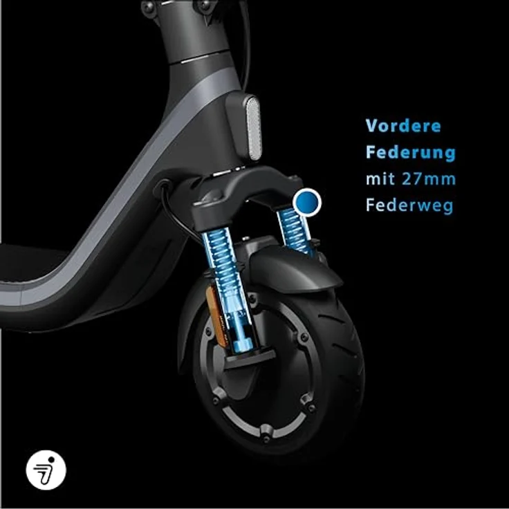 Segway-Ninebot E2 D II - Elektroroller mit Straßenzulassung, Federung & Blinker, 20 km/h, 450W Leistung, 25km Reichweite, 90kg Tragkraft, klappbar - App - Schwarz – Bild 3