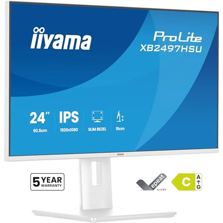 iiyama Prolite XB2497HSU-W1, 60,5cm (23,8") Full-HD IPS LED-Monitor, 120Hz, HDMI, DP, USB-C, Höhenverstellung, Pivot, weiß – Bild 5