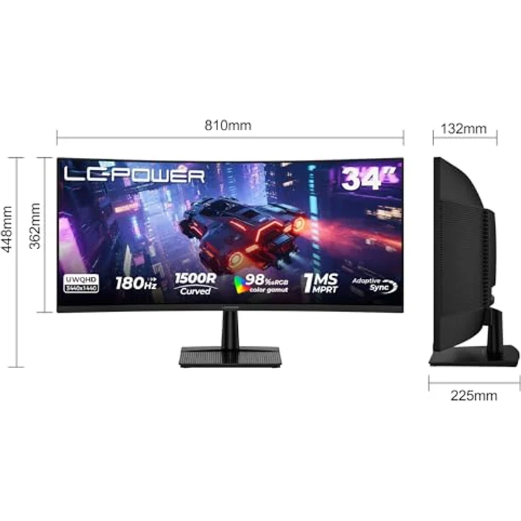 LC-POWER LC-M34QC 34 Zoll Ultrawide WQHD Curved Gaming Monitor, 3440x1440, 180Hz, 1ms, VA, HDR10, Adaptive Sync, 2xHDMI 2.0, 2xDP 1.4 – Bild 2