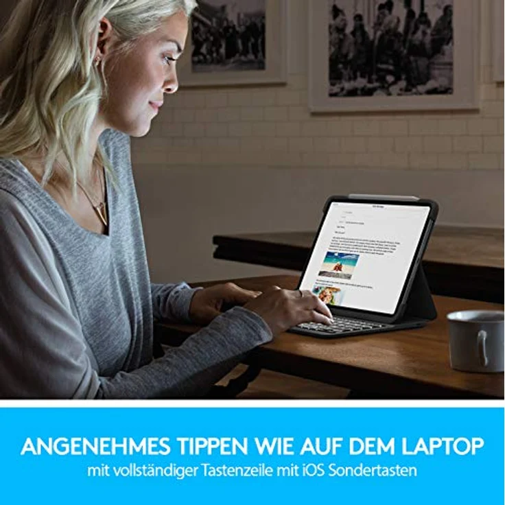 Logitech Slim Folio Pro iPad Hülle mit Kabelloser Bluetooth Tastatur, Für iPad Pro 11'' 1. Generation (A2228, A2068, A2230, A2231), 14 iOS-Sondertasten, Magnetverschluss - Deutsches QWERTZ Layout - Preisvergleich – Bild 3
