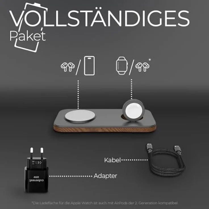 CubeNest 2in1 Magnetisches kabelloses Ladegerät mit MagSafe Technologie - Schnellladefunktion für Apple Watch 7-9, Ultra 1-2, iPhone 12-15, AirPods 2/3/Pro, Qi-Geräte (Grey) – Bild 5