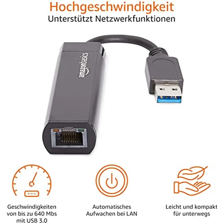 AmazonBasics USB-3.0-auf-10-100-1000-Gigabit-Ethernet-Internetadapter - Preisvergleich – Bild 2