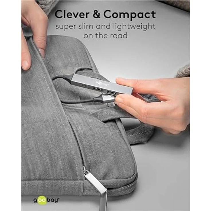 goobay 4-Port USB 3.2 Hub Slim, USB Mehrfachstecker, 5 Gbits, USB Splitter, USB-A zu 3X USB-A und 1x USB-C Multiport Adapter, Aluminiumgehäuse, Schwarz – Bild 4