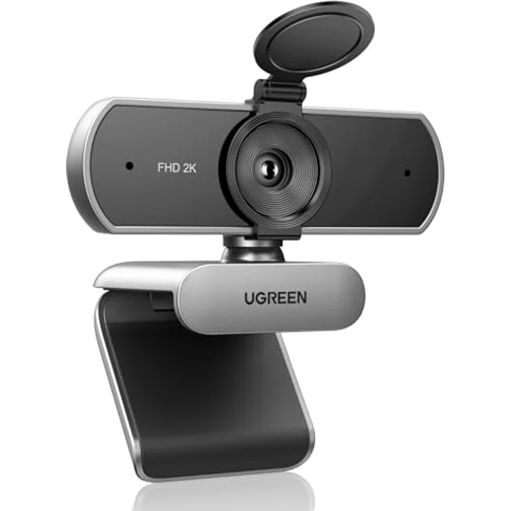 UGREEN Webcam 2K, USB A Webcam mit Mikrofon, 4MP, Fixfokus, 80° Sichtfeld, Privacy Cover, automatische Lichtkorrektur, Plug & Play, PC Kamera für Windows/MacOS/Zoom (Silbergrau) – Bild 1