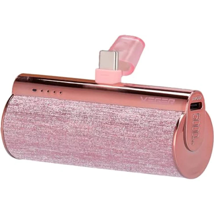 VEGER Tragbares Ladegerät, 5000 mAh, Metallic-Rosa, 20 W Schnellladung, kompatibel mit iPhone 16/15/15 Plus/15 Pro/Galaxy S24/S24 Ultra/S23/S23 Ultra/A54/A34/A14, XIAOMI 14/PR0/13/PRO – Bild 1