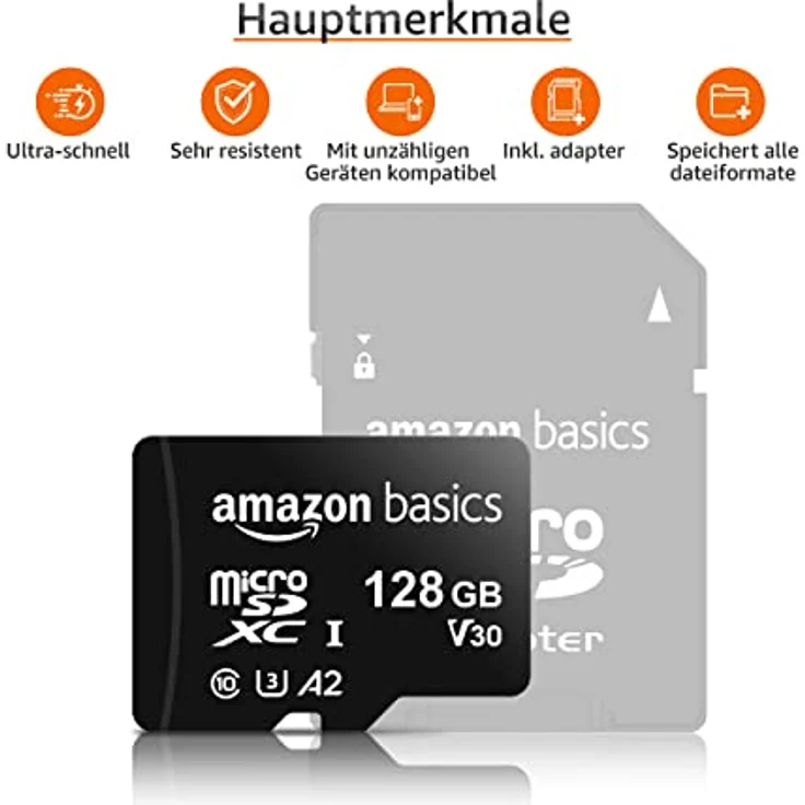 Amazon Basics – MicroSDXC-Speicherkarte, 128 GB, mit SD-Adapter, A2, U3, 100 MB/s max. Lesegeschwindigkeit – Bild 2