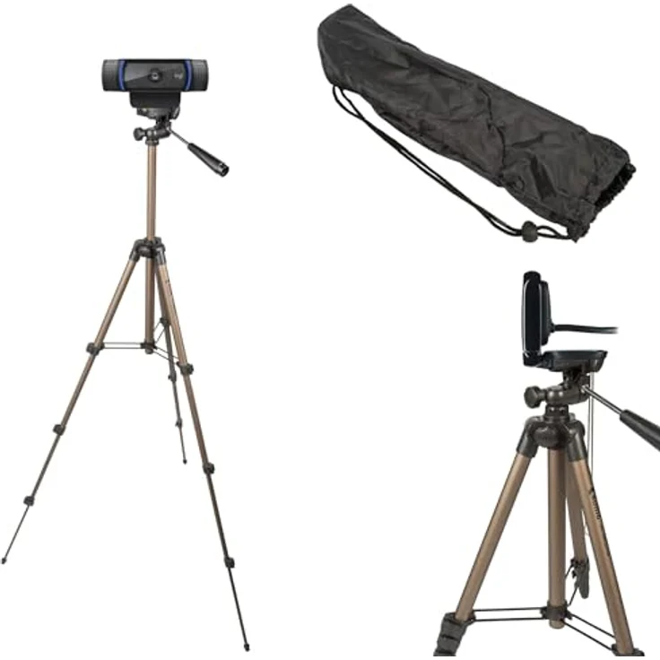 TronicXL Tripod Stativ für Webcam Logitech C920 Brio 4K C925e C922x C922 C930e, einstellbare Höhe 35-105cm, 3-Wege-Panoramakopf, lichtgewichtig, praktische Transporttasche – Bild 1