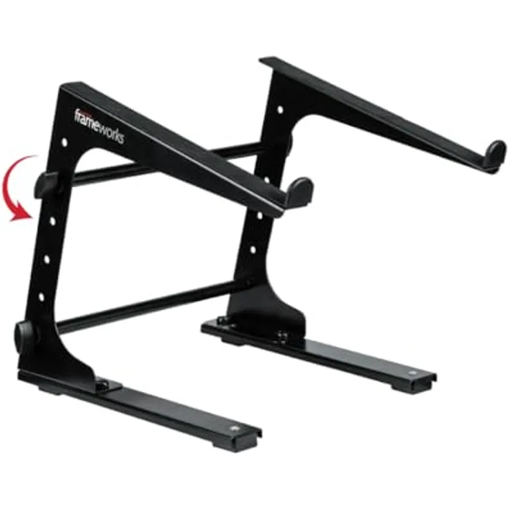 Gator Frameworks GFWLAPTOP1000, Zusammenklappbarer Laptop-/DJ-Controller-Ständer mit fester Höhe, Schwarz, ergonomische Plattform, gepolsterte Oberfläche