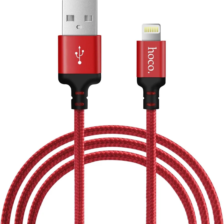 Hoco High Speed X14, 2m Lightning Ladekabel mit 2A Schnellladung, nylonummantelt, rot