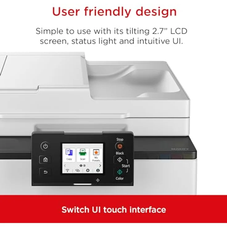 Canon MAXIFY GX2050 MegaTank Multifunktionsdrucker 4in1 (Tintenstrahl, Druck, Kopie, Scan, Fax, A4, WLAN, LAN, ADF, 6,7cm Touch LCD, 250 Blatt, Duplex, niedrige Seitenkosten, hohe Reichweite) weiß – Bild 4