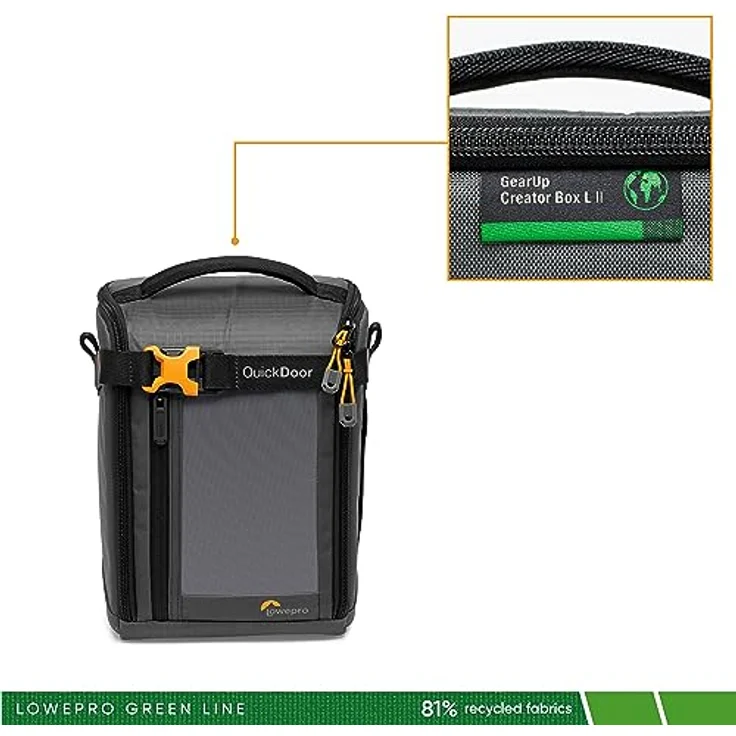 Lowepro GearUp Creator Box Large II, Tasche für Spiegellose und DSLR-Kameras, Kameratasche mit QuickDoor-Zugang, Hergestellt aus Recyclingmaterial, Orange Gepolsterte Innenfächer, Grau – Bild 2