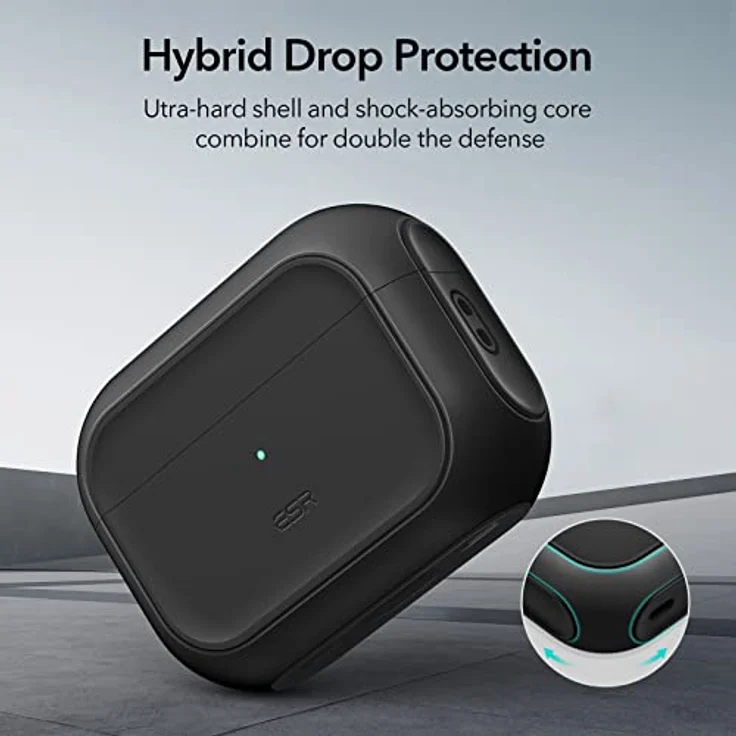 ESR AirPods Pro 2 Hülle mit HaloLock, MagSafe Ready, USB-C/Lightning Kabel, Hybrid Sturzschutz, Schwarz – Bild 5