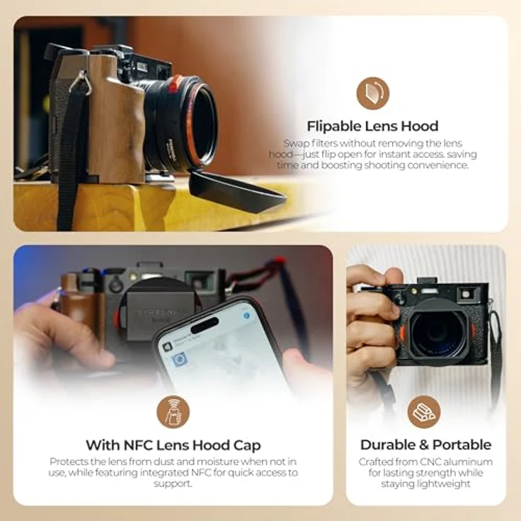 Freewell The Real Gegenlichtblende, Hybrid CPL/Mist Filter mit Flipable Design und Touchless Filterbetrieb für Fuji X100VI, X100V, X100 Series (Schwarz) – Bild 4