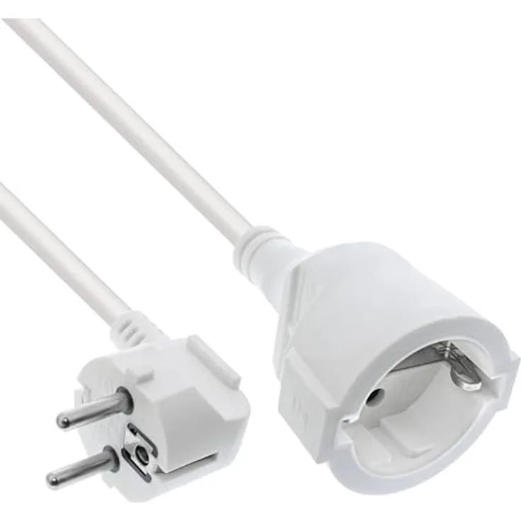 InLine Verlängerungskabel, gewinkelter Schutzkontaktstecker und Buchse, 15m, weiß, GS-geprüft, H05VV-F