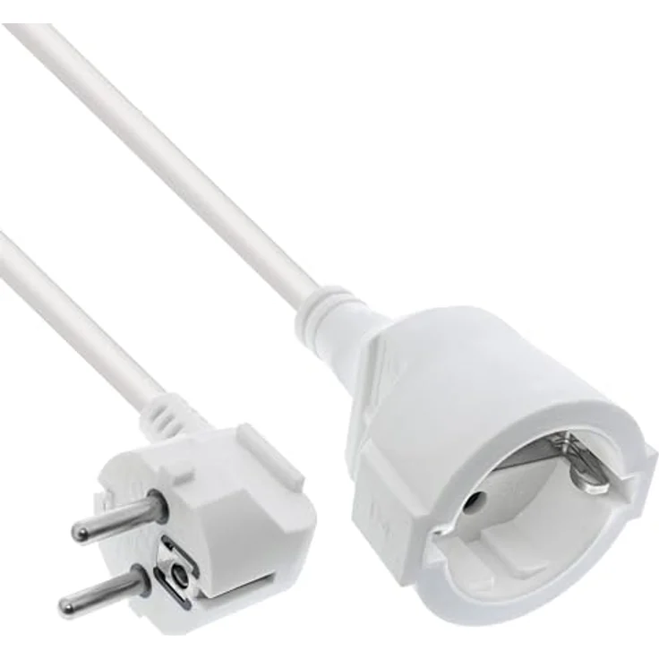 InLine Verlängerungskabel, gewinkelter Schutzkontaktstecker und Buchse, 15m, weiß, GS-geprüft, H05VV-F – Bild 1