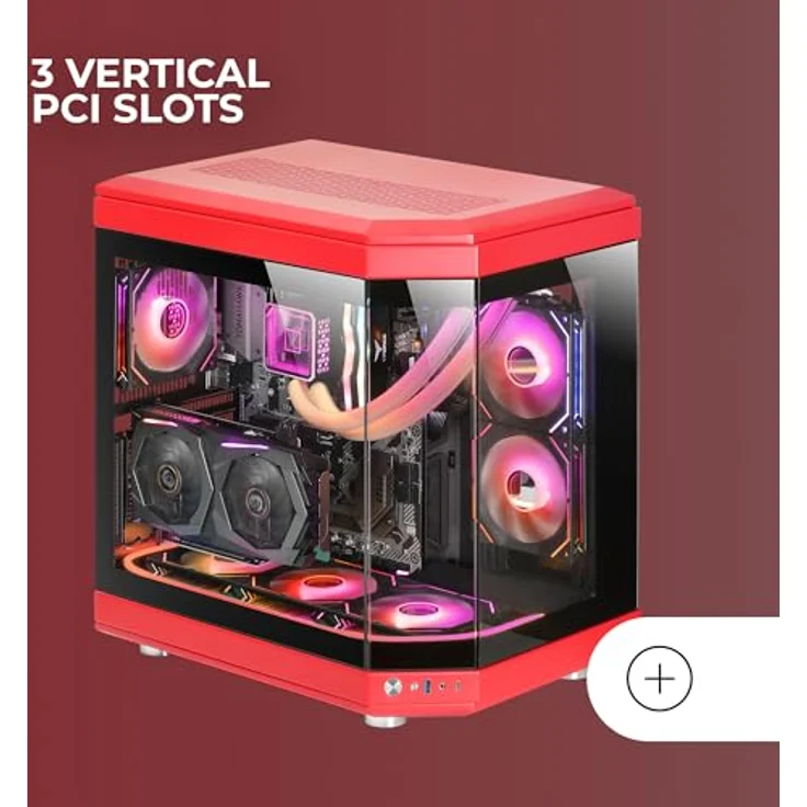Mars Gaming MC-3T, Midi Tower PC Gehäuse in Rot, ATX/micro ATX/Mini-ITX, drei gehärtete Glasplatten, optimiertes Kühlsystem – Bild 4