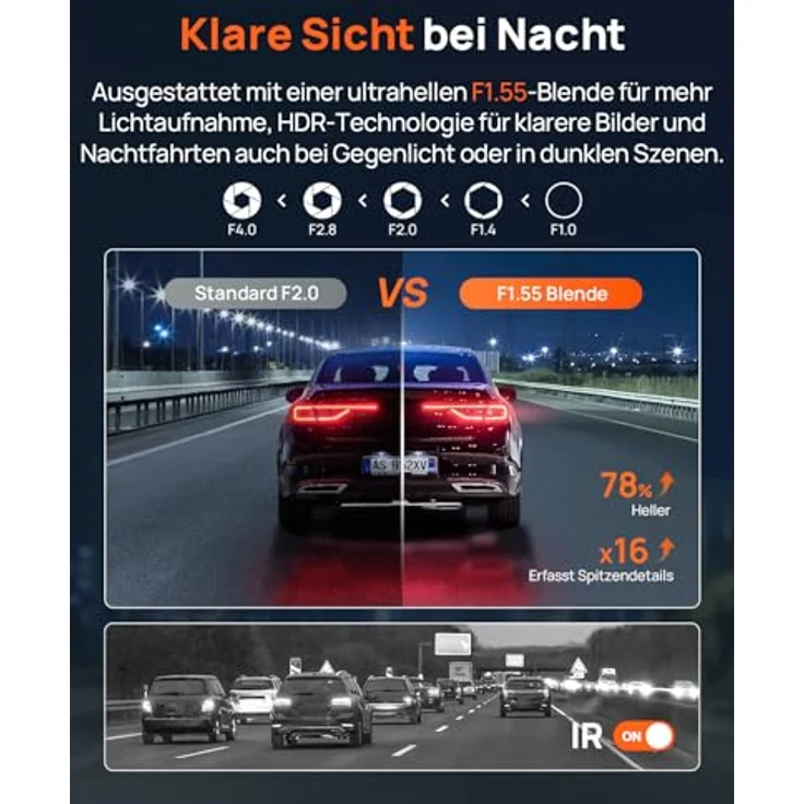70mai A800SE Dashcam, 4K HDR 2160P + 1080P, Dual Autokamera mit 128GB SD-Karte, Nachtsicht, 210Sek. Puffer-Notfallaufzeichnung, Parküberwachung, max. 512GB – Bild 3