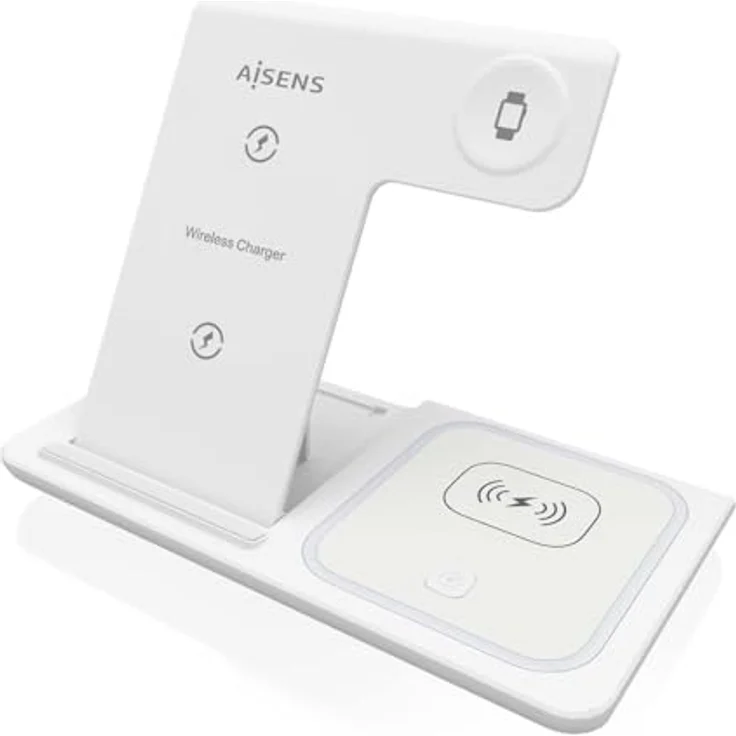 AISENS ASCH-15W3WC044-W, Kabelloses Ladegerät USB-C 3-in-1, 15 W, für Handy und Apple Watch, mit Ladekoffer, Weiß, faltbar, Qi-kompatibel – Bild 2