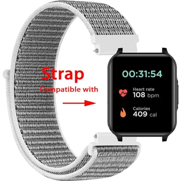 GIOPUEY Nylon Armband für Motorola Moto Watch 70, 20mm Ersatz Sport Loop, geflochtenes, atmungsaktives Armband für Damen und Herren - Grey – Bild 2