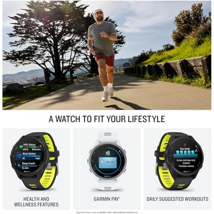 Garmin Forerunner® 170 Music, Smartwatch für GPS-Lauf mit AMOLED Touchscreen, erweiterte Trainingsmetrik, Recovery-Erkenntnisse und Musikspeicherung, Whitestone mit Whitestone/Cloud Blue Band – Bild 4