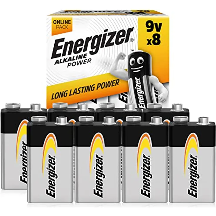 Energizer Batterien, 9V Blockbatterie Alkaline, 8 Stück