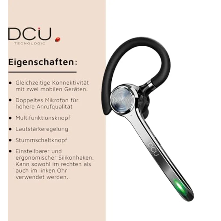 DCU TECNOLOGIC Action Pro, Kabelloses Mono Bluetooth 5.0 Headset mit Dual-Point-Konnektivität und Freisprechfunktion – Bild 4