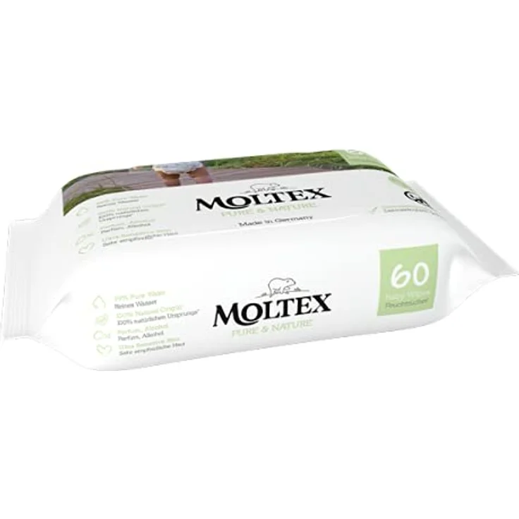 Moltex Pure & Nature Feuchttücher Monatsbox, 12 x 60 Tücher - Mit 99% Purem Wasser und 100% natürlichen Ursprungs – Bild 3