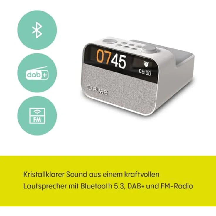 Pure Moment Charge – Radiowecker mit Wireless-Ladepad, DAB+/FM, Bluetooth, natürlichen Klängen, White Noise & Wake-up Light, Cotton Weiß – Bild 2