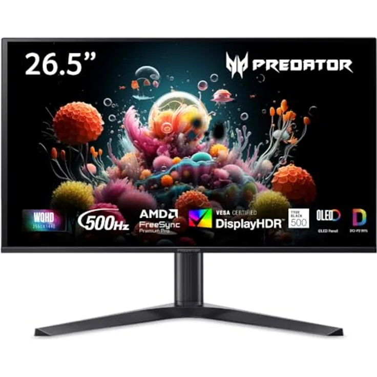 Acer Predator X27U F5, 26.5 Zoll WQHD QD-OLED Gaming Monitor, 500Hz, 0.03ms, FreeSync Premium Pro/G-Sync, höhenverstellbar, USB-C, 2xHDMI 2.1, 2xDP 1.4