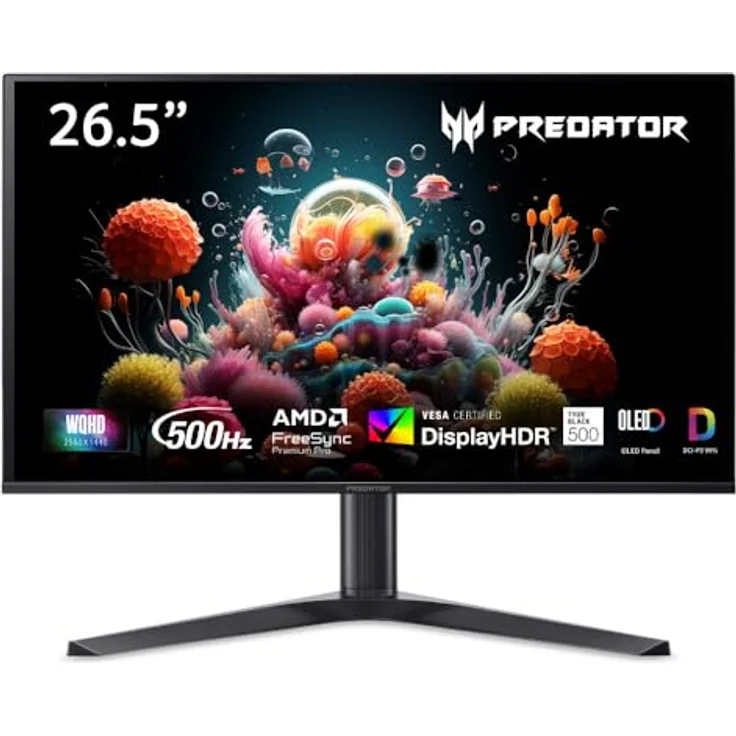 Acer Predator X27U F5, 26.5 Zoll WQHD QD-OLED Gaming Monitor, 500Hz, 0.03ms, FreeSync Premium Pro/G-Sync, höhenverstellbar, USB-C, 2xHDMI 2.1, 2xDP 1.4 – Bild 1