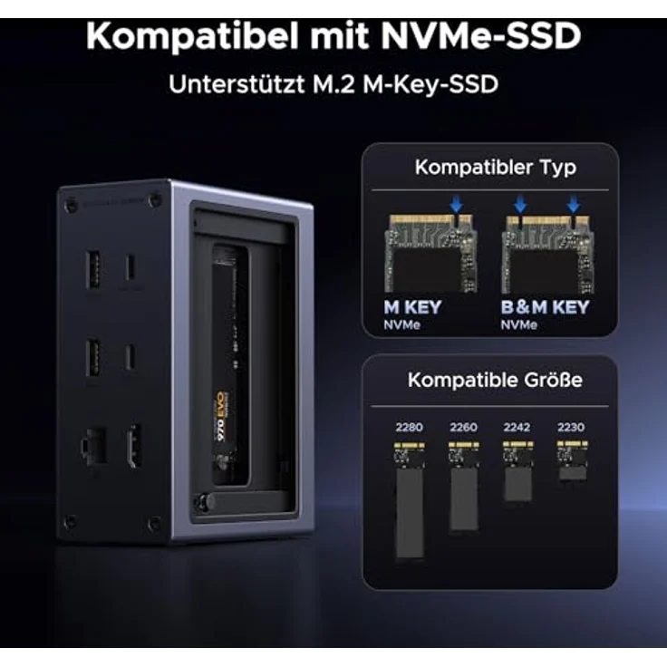 UGREEN Revodok Pro Docking Station, 10-in-1 USB C Hub mit M.2 NVMe Gehäuse, 4K HDMI, 10Gbps Datenübertragung, Gigabit Ethernet, 100W PD, kompatibel mit MacBook Pro/Air und Windows-Laptops – Bild 4