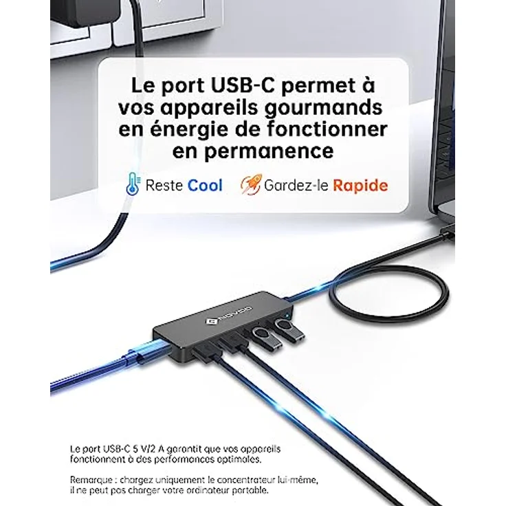 NOVOO USB-Hub, 5-in-1-USB-Hub USB-3.0, ultradünn und 5 Gbit/s schnelle Übertragung USB auf USB Adapter für MacBook Pro/Air, Mac Pro/Mini, Notebook PC, Discs – Bild 4