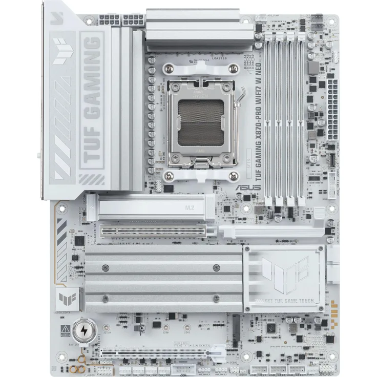 Asus Tuf X870-Pro Wifi7 W Neo (Am5) (D), ATX-Mainboard mit 16+2+1 Leistungsstufen, DDR5, PCIe 5.0, 4 M.2-Steckplätzen, 5Gb Ethernet, weiße Farbe