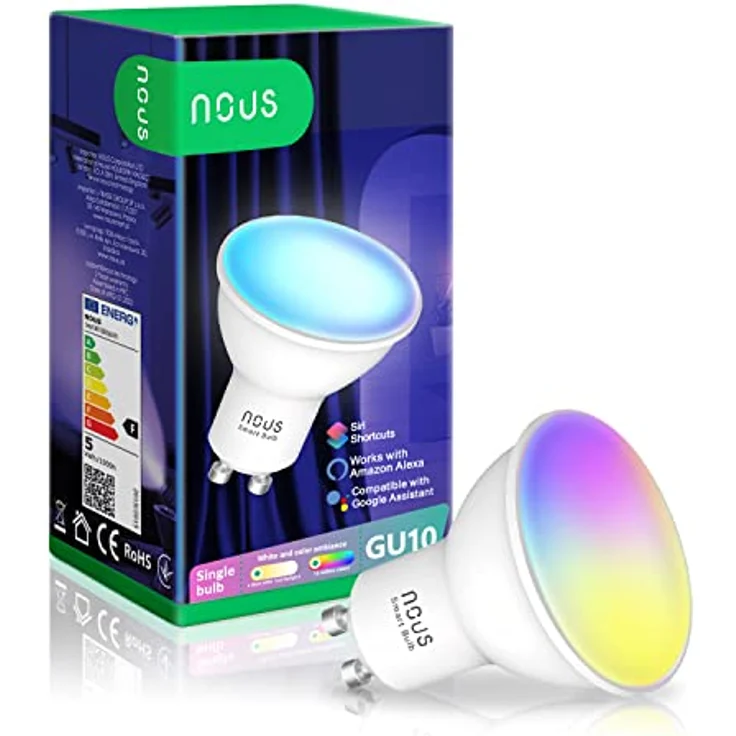 NOUS GU10 RGB LED Lampe, WLAN Glühbirne Alexa, Smart Light Bulb, App gesteuertes Licht, Glühbirne Farbwechsel, LED Glühbirne dimmbar, Smart Life/Tuya App, 2.4GHz WiFi – Bild 1