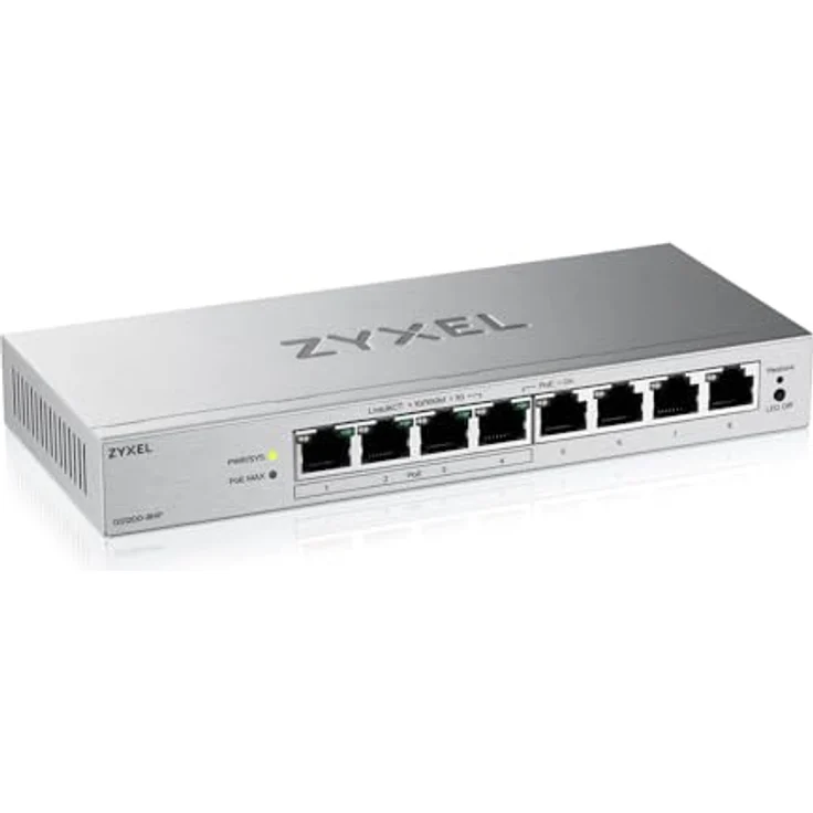 Zyxel GS1200-8HPV3, 8-Port Gigabit PoE+ Switch, smart managed, grau, mit LACP und IGMP Unterstützung – Bild 1