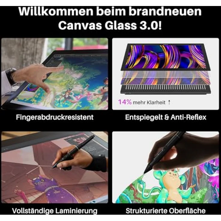 HUION Kamvas Pro 27, 27 Zoll 4K UHD Grafiktablett mit 144Hz, PenTech 4.0, 16384 Druckstufen, Touch-Funktion, Canvas Glass 3.0 für professionelle Künstler – Bild 6