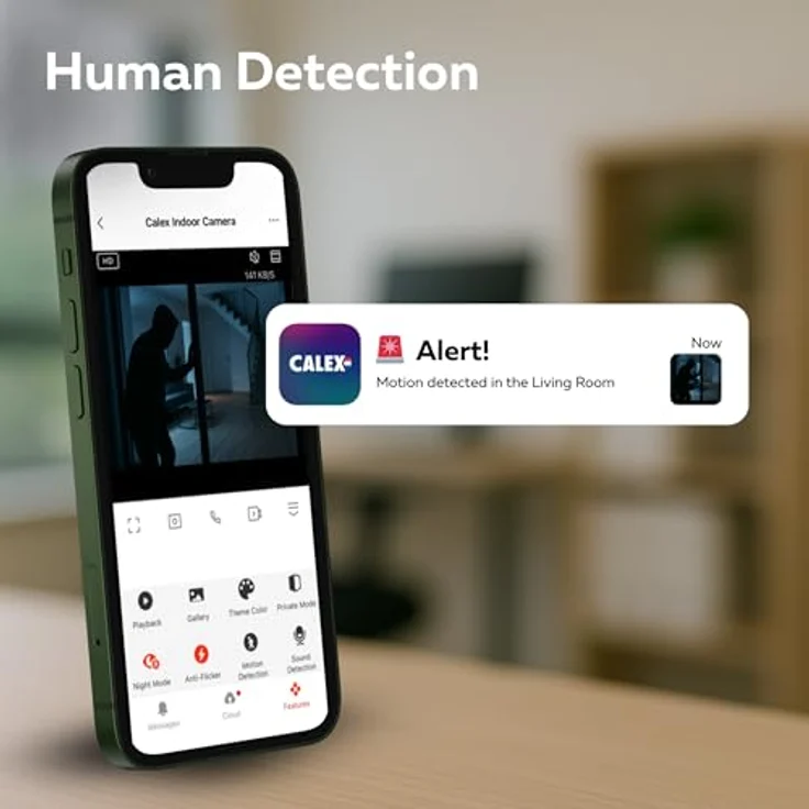 Calex Smart Security Sicherheitskamera, 2K WLAN IP-Kamera mit Nachtsicht, 2-Wege-Audio und App-Steuerung, weiße Oberfläche – Bild 5