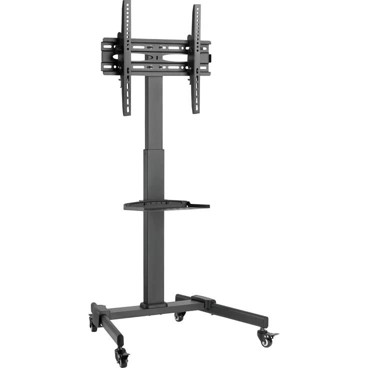 CABLETECH Mobiler TV-Ständer mit Ablage für LCD-Fernseher 32"-55", höhenverstellbar 1020-1320 mm, Neigung +10° bis -10°, Kabelmanagement
