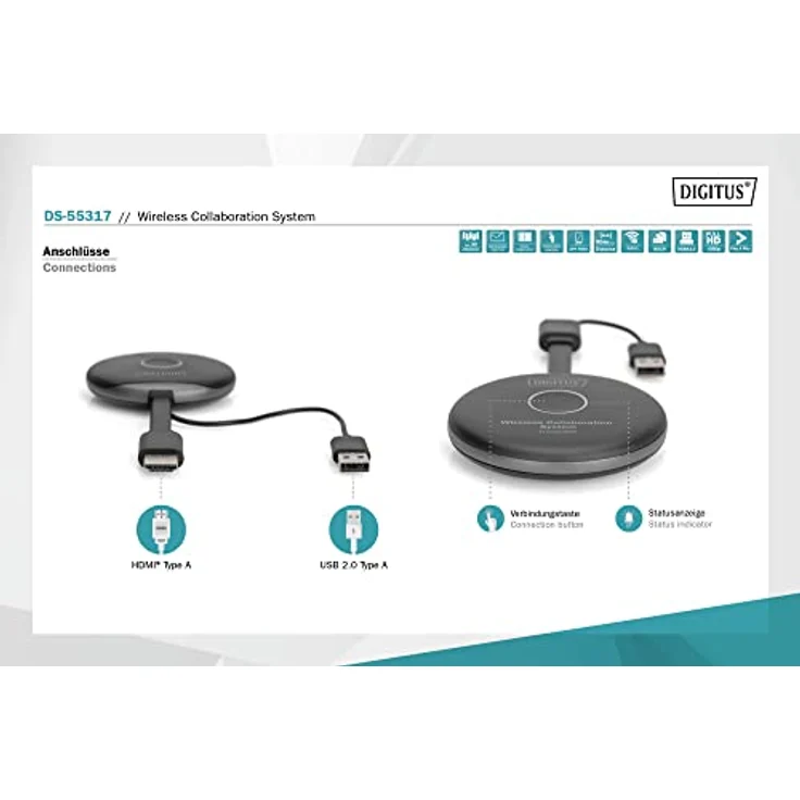 DIGITUS Click & Present Pro – Kabelloses Präsentations- & Kollaborationssystem – Für Laptop, Tablet, Smartphone – Keine App / Treiber erforderlich – Schwarz – Bild 3