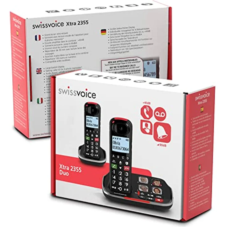 SwissVoice Xtra 2355 Duo Schnurloses Seniorentelefon Anrufbeantworter, Foto-Tasten, Freisprechen, für Hörgeräte kompatibel (00502) – Bild 2