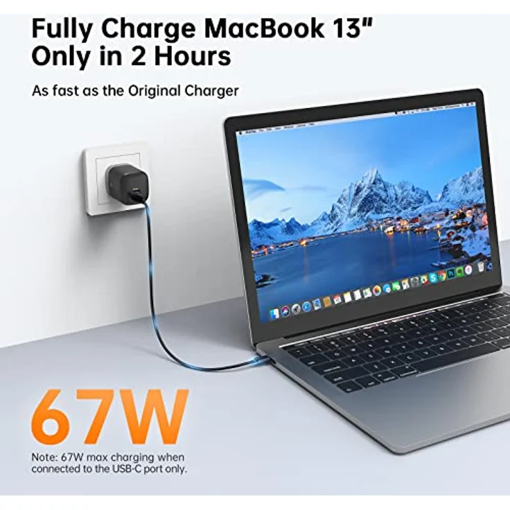 NOVOO 67 W USB-C-Ladegerät mit 2 Anschlüssen, GaN Ladegerät, schnelles Kompakt, faltbar, für Reise, Wandladegerät für MacBook Pro/Air, iPad Pro, Pixel 7, ThinkPad, Dell XPS 13, Steam Deck – Bild 4
