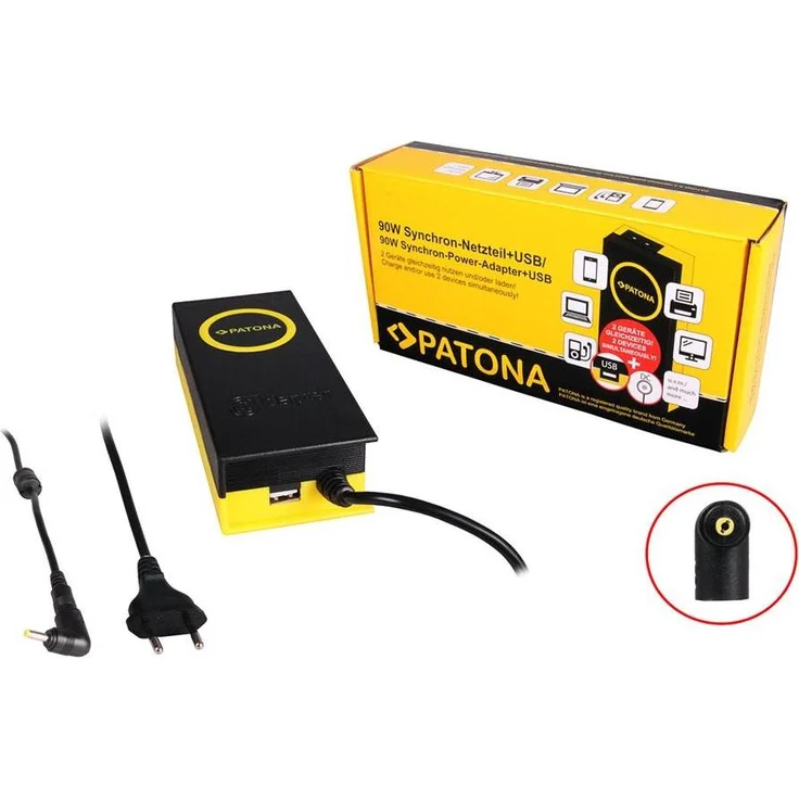 Patona Synchron Adapter (90 W), Notebook Netzteil, schwarz-gelb